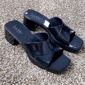 NWOT! Y2K Nicole Miller Black Square Toe Chunky Jelly Slide Block Heel, Size 8